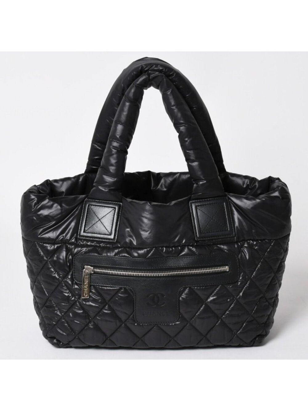 Chanel Coco Cocoon Small Tote Handbag CC Logo Black Silver